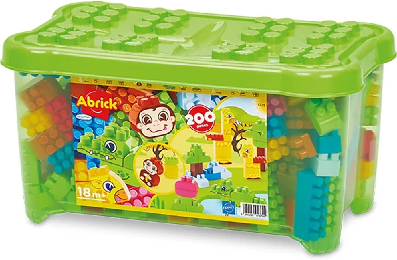 Natural Finish Wooden Building Blocks with a Carry - Case for Easy StorageAbrick 200pc Jungle Building Blocks Playset In Tub