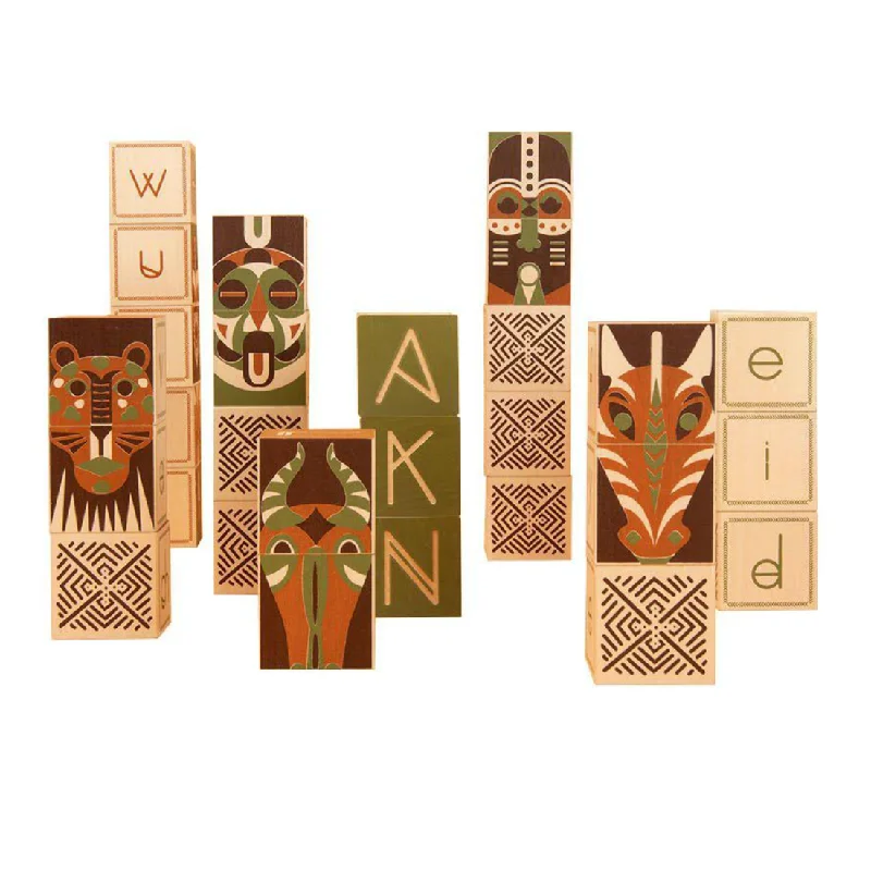 Hand - Painted Wooden Building Blocks in a Farmyard Animal DesignUncle Goose Swahili Language Blocks