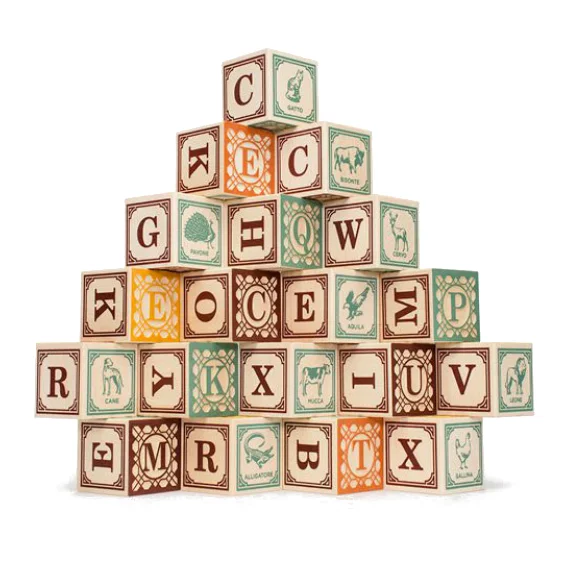 High - Quality Solid Wooden Building Blocks with Magnetic Inserts for Added StabilityUncle Goose Italian Alphabet Blocks