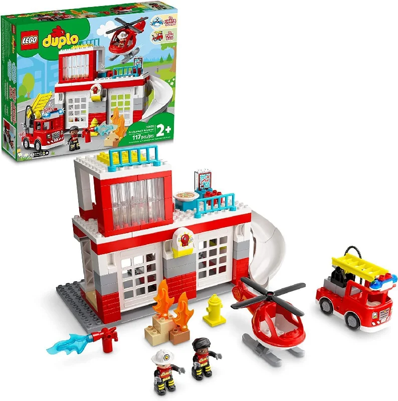 Hand - Made Wooden Building Blocks with a Transportation - Themed CollectionLEGO DUPLO 10970 Fire Station & Helicopter