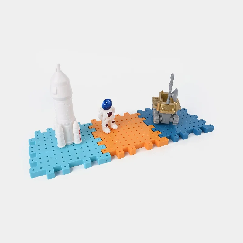 Eco - Friendly Wooden Building Blocks with a Castle - Building ThemeSpace Gear Buildings Blocks 52Pcs Set