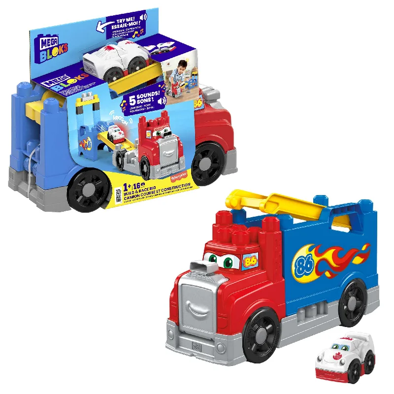 High - Quality Solid Wooden Building Blocks with Magnetic Inserts for Added StabilityMEGA BLOKS Build & Race Rig