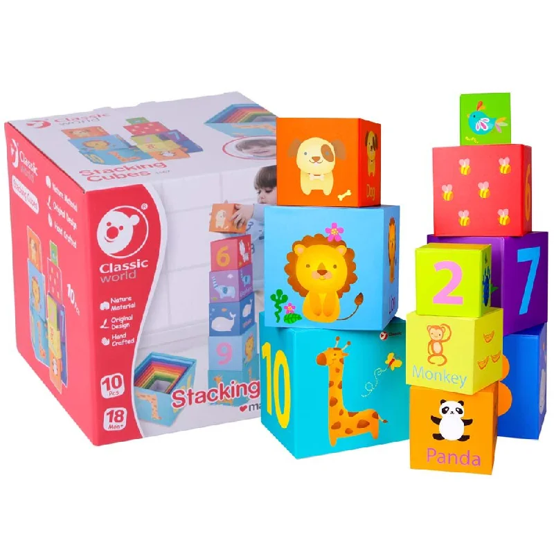 Natural - Finish Large - Sized Wooden Building Blocks for Toddlers' Creative PlayStacking Cubes Classic World