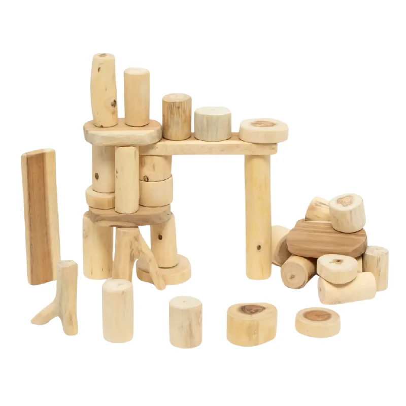 Eco - Friendly Solid Wood Building Blocks with Smooth Edges for Safe ConstructionTree Blocks Barkless 36 Piece Blocks