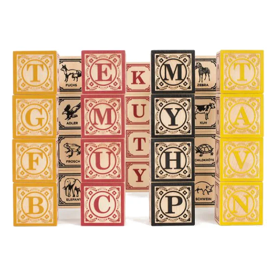 Hand - Carved Wooden Building Blocks with Alphabet and Number EngravingsUncle Goose German Alphabet Blocks