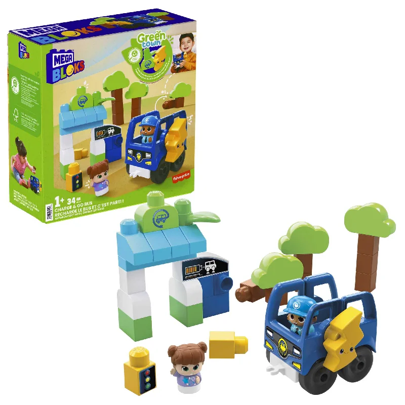 Eco - Friendly Wooden Building Blocks with a Castle - Building ThemeMEGA BLOKS Toy Blocks Charge & Go Bus With 2 Figures (34 Pieces) For Toddler