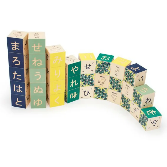 High - Grade Solid Wooden Building Blocks with a Puzzle - Solving FeatureUncle Goose Japanese Alphabet Blocks