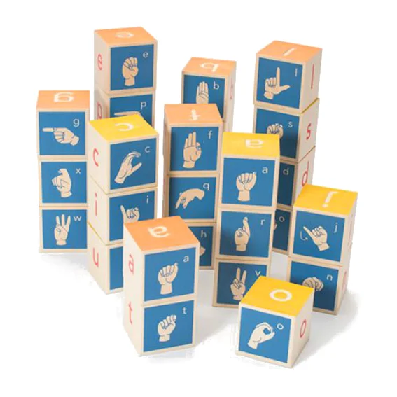 Sustainable Wooden Building Blocks in Geometric Shapes for Advanced ConstructionUncle Goose American Sign Language Blocks