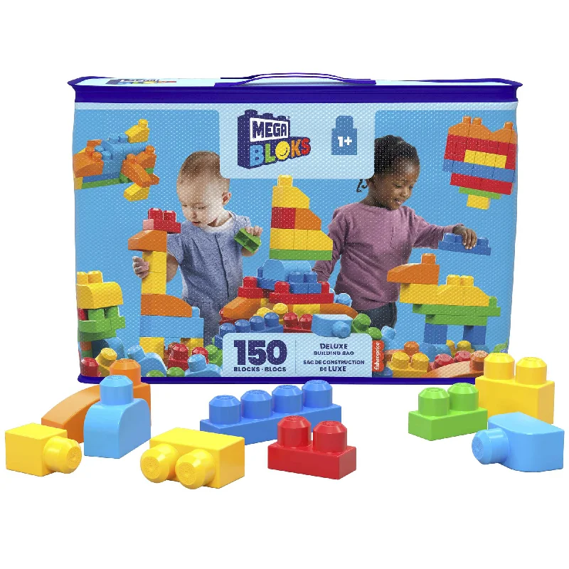 High - Grade Solid Wooden Building Blocks with a Puzzle - Solving FeatureMEGA BLOKS Toy Blocks Deluxe Building Bag With Storage (150 Pieces) For Toddler