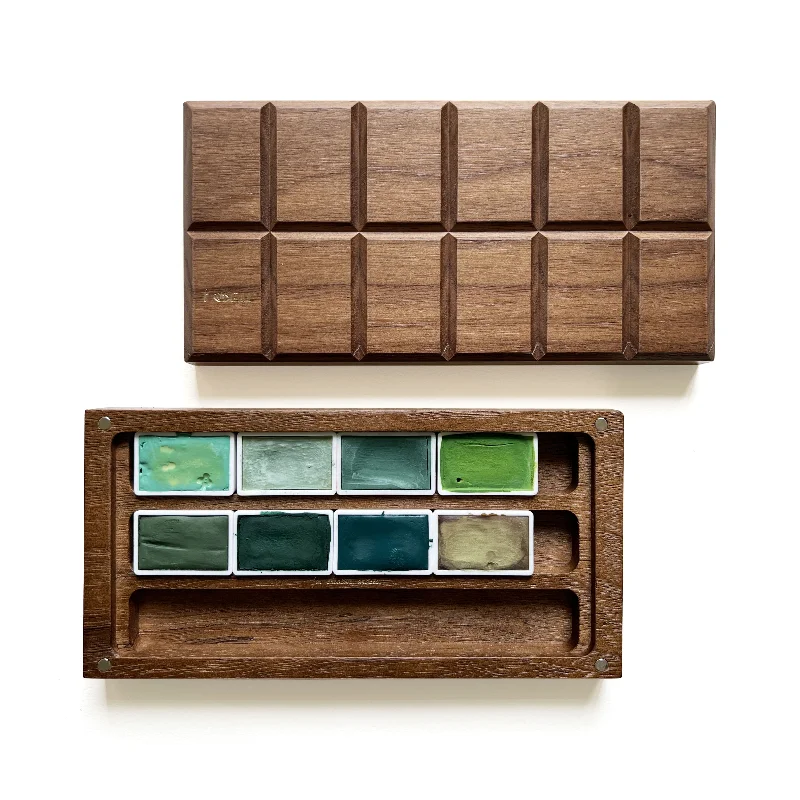 Solid Wood Pencil Boxes with Dividers for Organizing Art SuppliesGreen with Envy: Handmade Watercolor Paints Set of 8 in Wooden Box Case, Full Pan 3.2ml(Assorted Green Colors)