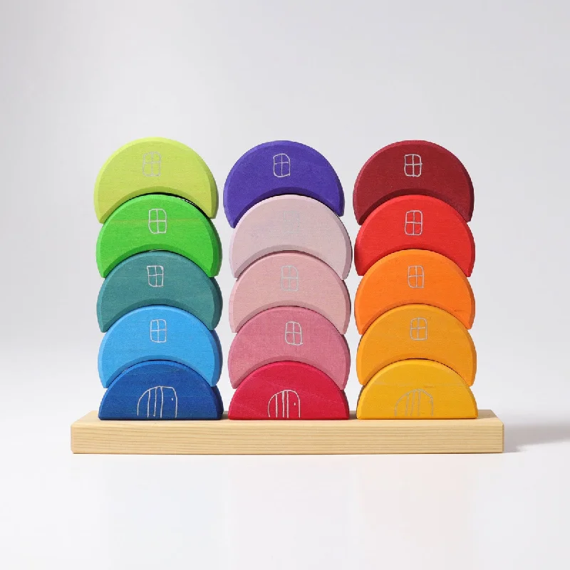 Hand - Turned Wooden Spinning Top with a Colorful Design for Classic AmusementHand - Turned Wooden Spinning Top with a Colorful Design for Classic AmusementGrimm's stacking moon houses