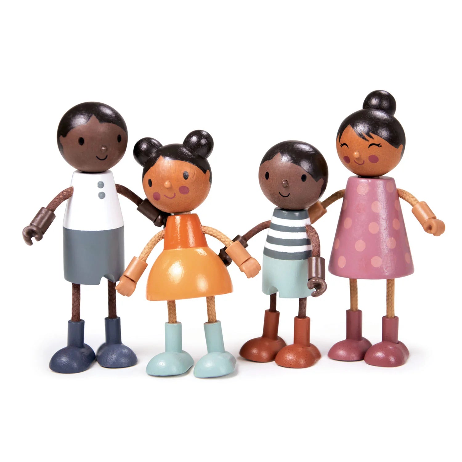 Hand - Painted Wooden Doll Set with Dresses and Accessories for Pretend PlaytimeHand - Painted Wooden Doll Set with Dresses and Accessories for Pretend PlaytimeHummingbird Doll Family