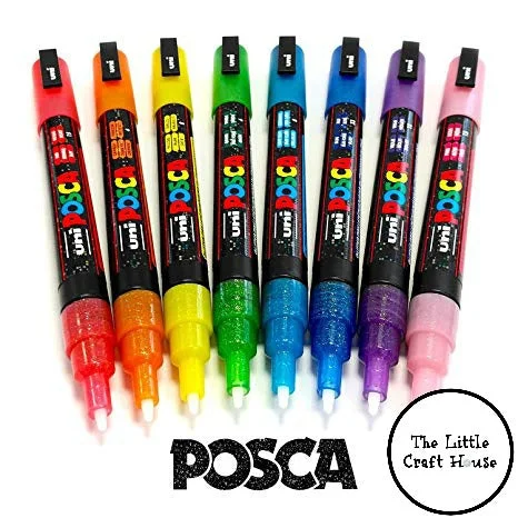 Solid Wood Pencil Boxes with Dividers for Organizing Art SuppliesPosca Paint Marker PC-3ML 0.9-1.3mm Glitter Bullet Tip