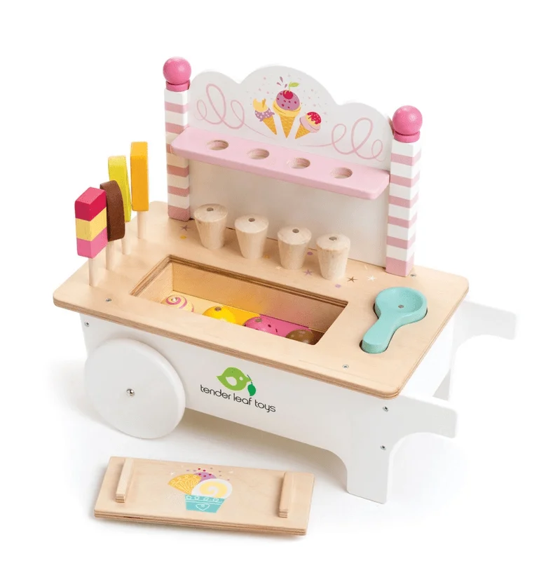 Natural Finish Wooden Pull - Along Wagon for Outdoor Toy Transport and PlayNatural Finish Wooden Pull - Along Wagon for Outdoor Toy Transport and PlayTender Leaf Toys Push Along Ice Cream Cart