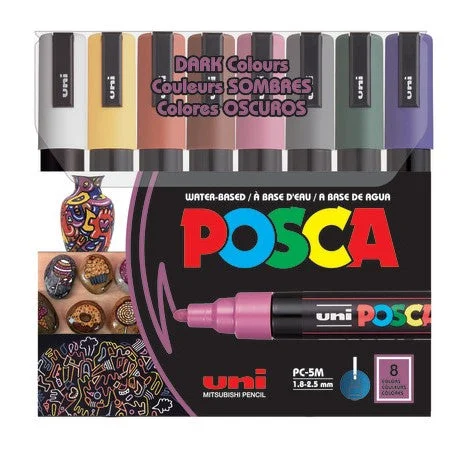 Hand - Carved Wooden Stencils for Intricate Patterns in Handicraft ProjectsUni Posca Paint Marker 1.8-2.5mm Bullet Tip Pen (PC-5M) - Set of 8 Dark Colours