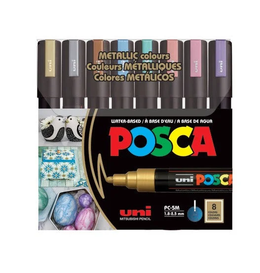 High - Quality Wooden Paintbrushes Set for Professional Artists' Oil PaintingUni Posca Paint Marker 1.8-2.5mm Bullet Tip Pen (PC-5M) - Set of 8 Metallic Colours