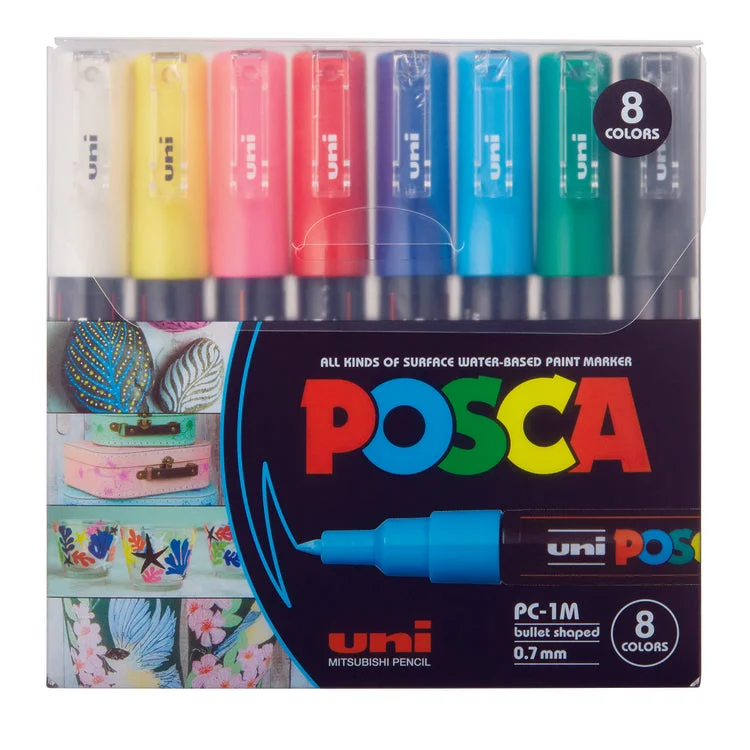 Hand - Turned Wooden Paint Roller Handles for Large - Scale Painting ProjectsUni Posca Paint Marker 0.7-1.0mm Extra-Fine Tip Pen (PC-1M) - Set of 8 Colours