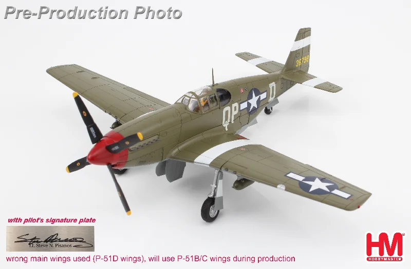 Hand - Painted Solid Wood Animal Models Toys for Nature - Loving Children1/48 P51B Mustang Steve Pisanos 36798 4th FG 334th FS May 1944 with Pilots Signature Plate