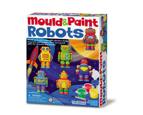 Natural Wood Educational Toys with a Construction and Engineering Play Set4M - Mould & Paint Robots