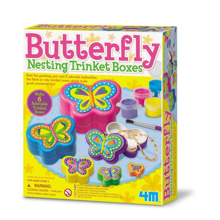 Large - Scale Solid Wood Educational Toys for Group Learning and Collaboration4M Paint Your Own Butterfly Nesting Trinket Box