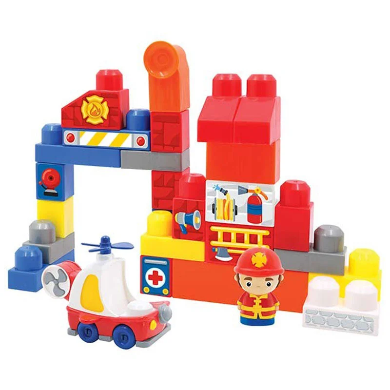 Sustainable Wooden Educational Toys with Counting and Number Recognition ElementsBuild Me up Block Maxi Fire Station Set Pack of 1 (2 Assorted) - 31 Pieces /32 Pieces