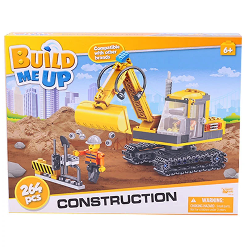 Natural Wood Educational Toys with a Construction and Engineering Play SetBuild Me Up Construction Truck Blocks Yellow - 264 Pieces