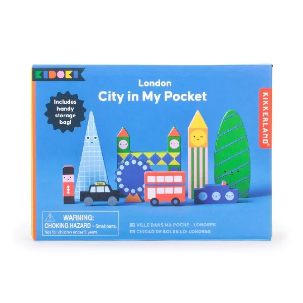 Sustainable Solid Wood Educational Toys with a Language - Learning Activity BookCity Building Blocks Set | London