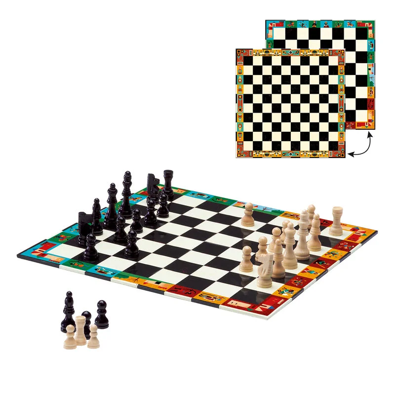 Natural Wood Educational Toys with a Magnetic Puzzle Design for Brain TrainingDjeco Chess & Checkers Board Game