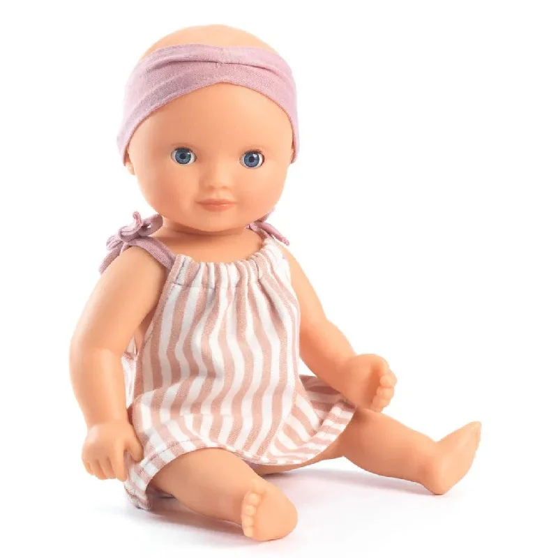 Plus - Sized Soft - Body Cloth Dolls for Toddlers with a Set of Colorful Clothing AccessoriesDjeco Pomea prune doll for the bath