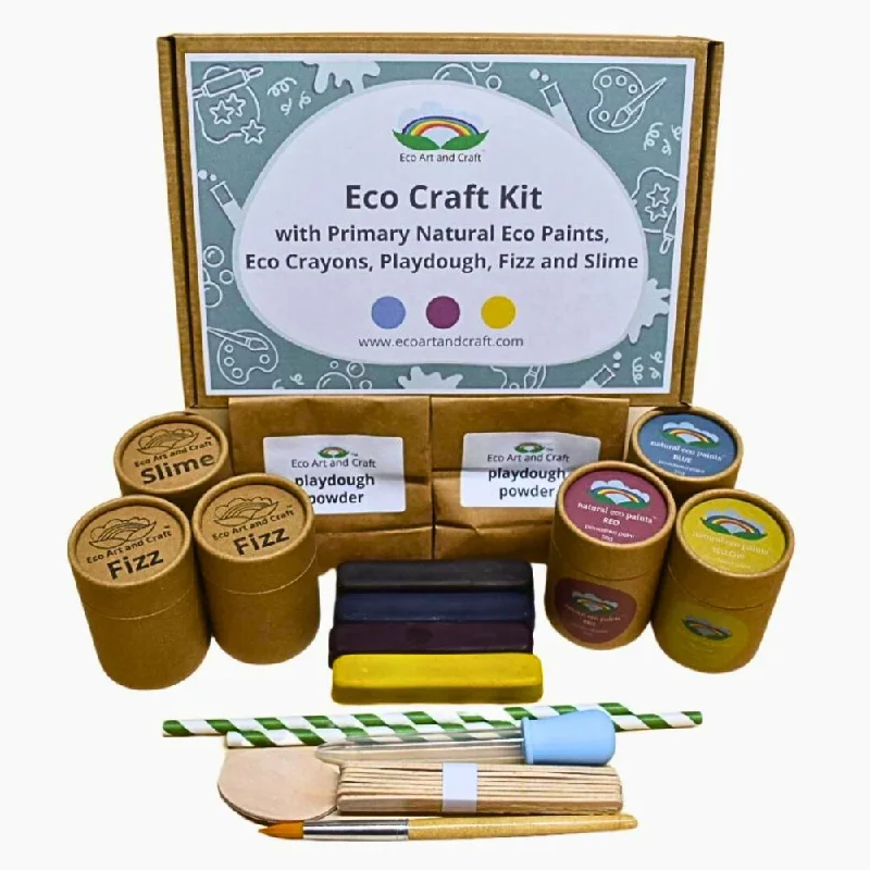 Solid Wood Educational Toys with a Science Experiment Theme for Young LearnersEco Art And Craft Kit - Natural Eco Paints, Slime, Fizz, Playdough, Crayons and Tools