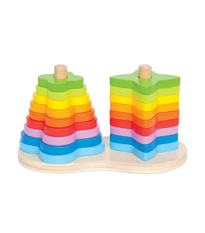 Natural Wood Educational Toys with a Magnetic Puzzle Design for Brain TrainingDouble Rainbow Stacker