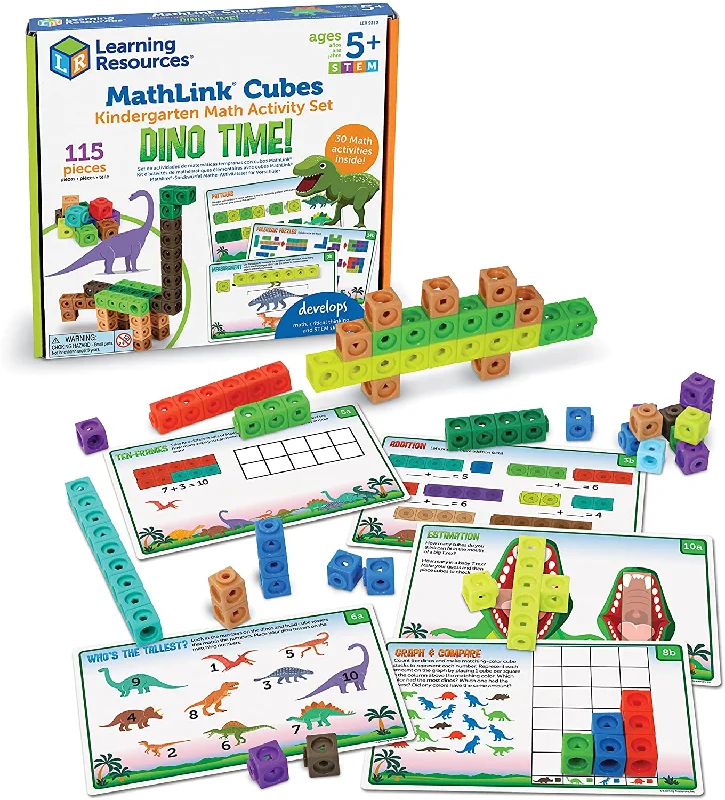 Eco - Conscious Solid Wood Educational Toys with a Social - Skills Development GameLearning Resources MathLink Cubes - Kindergarten Math Activity Set: Dino Time! 115 Pieces,  STEM Dinosaur Activities,