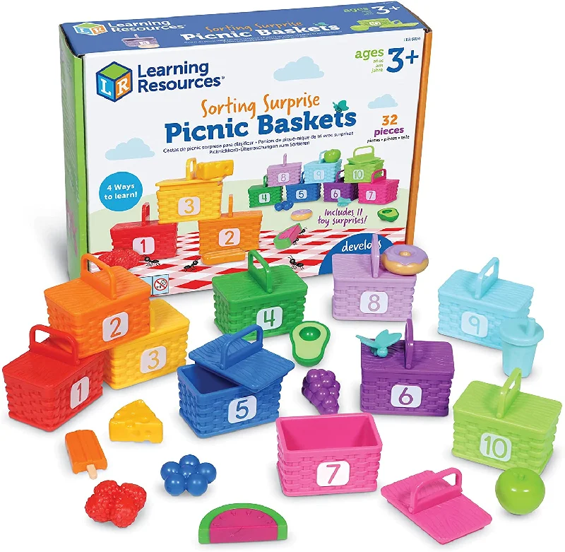 Sustainable Wooden Educational Toys with Counting and Number Recognition ElementsLearning Resources Sorting Surprise Picnic Baskets colourful