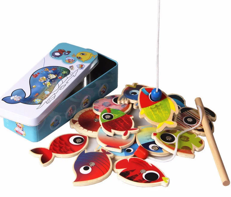 Solid Wood Educational Toys with a Science Experiment Theme for Young LearnersMagnetic Fishing Game in a Tin Box - Fine Motor skills