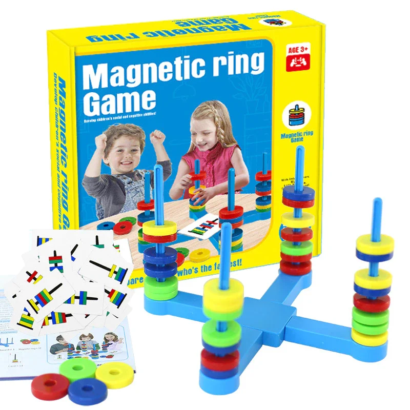 Sustainable Wooden Educational Toys with Counting and Number Recognition ElementsMagnetic Match Ring Game  - Brain teaser IQ Game