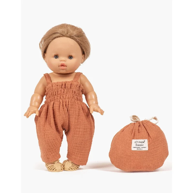 Dolls with Jointed Limbs for Poseability and a Set of Miniature Furniture AccessoriesMiniKane gordis Bonnie jumpsuit in marsala cotton gauze jumpsuit with pouch