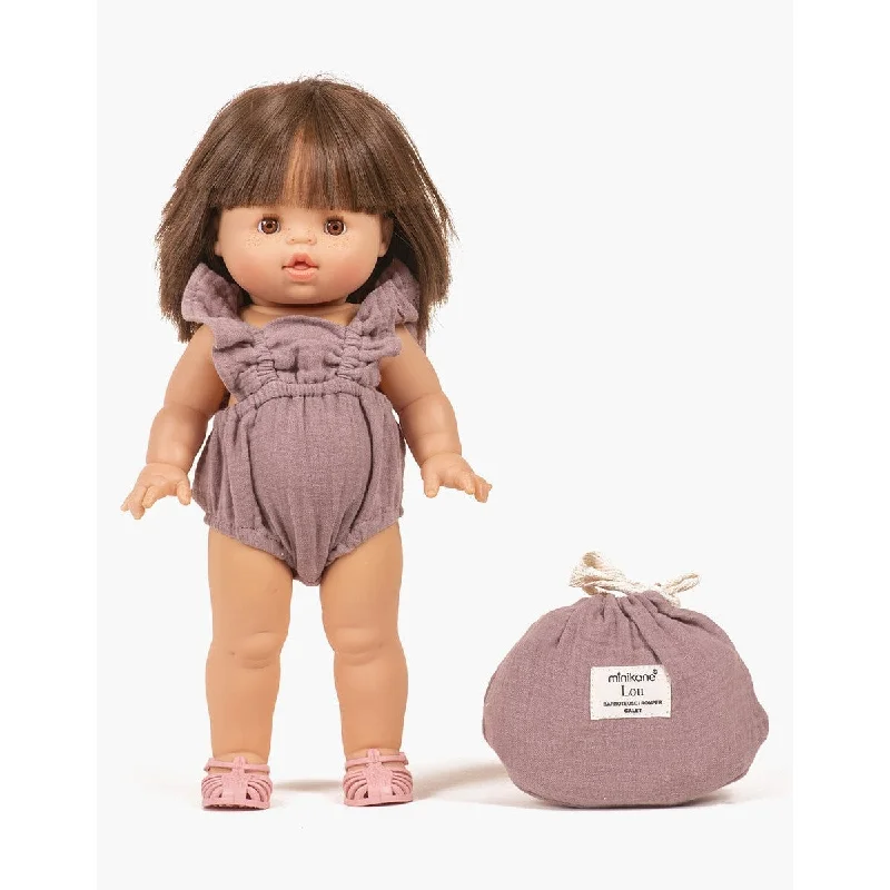 Dolls with Removable Magnetic Clothing and a Variety of Magnetic AccessoriesMinikane gordis Lou retro romper in pebble cotton gauze with pouch