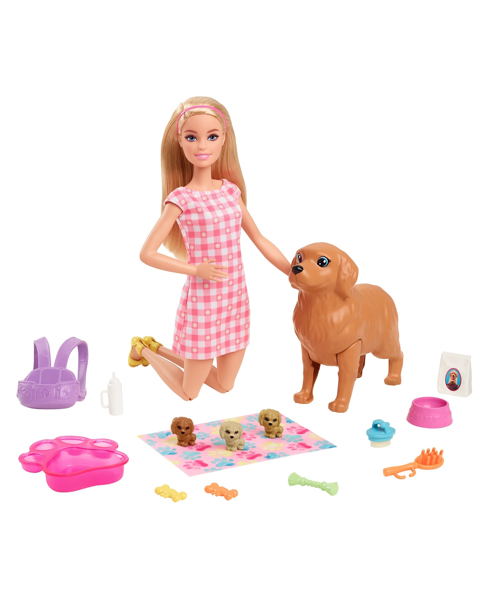 Dolls with Jointed Limbs for Poseability and a Set of Miniature Furniture AccessoriesBarbie Newborn Pups