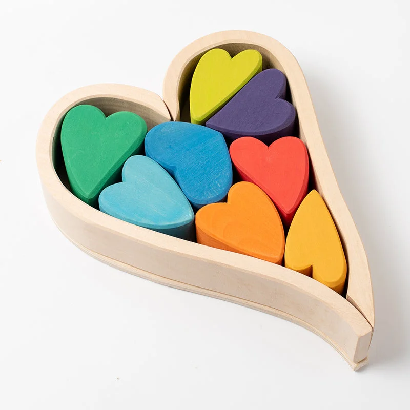 High - Grade Solid Wood Educational Toys for Improving Hand - Eye CoordinationPrism Play Rainbow Hearts Building Blocks