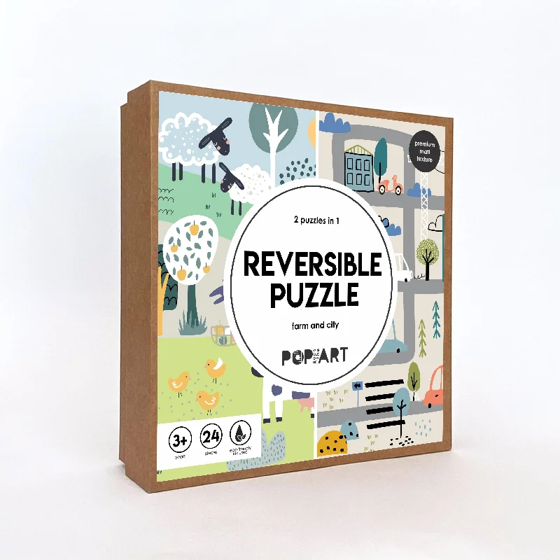 Solid Wood Educational Toys with a Math - Problem - Solving ChallengeReversible Puzzle Farm and City