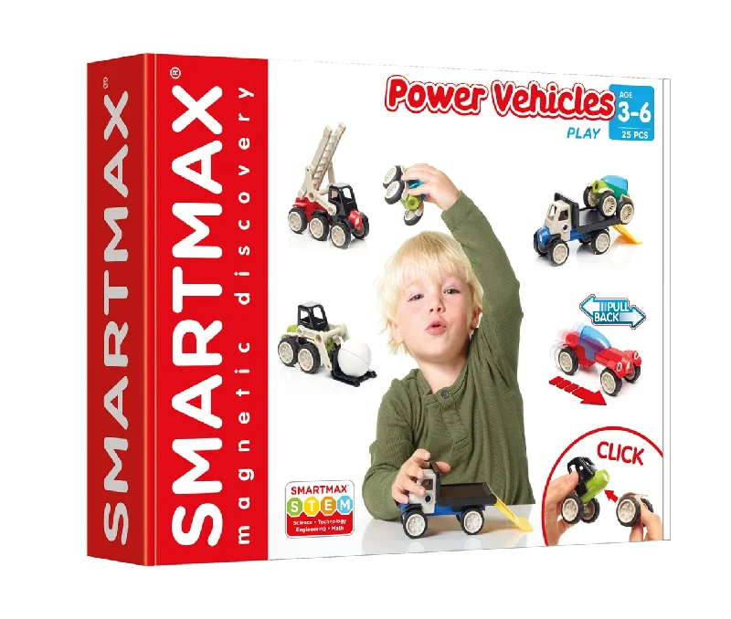 Sustainable Solid Wood Educational Toys with a Language - Learning Activity BookSmartmax Magnetic Power Vehicles