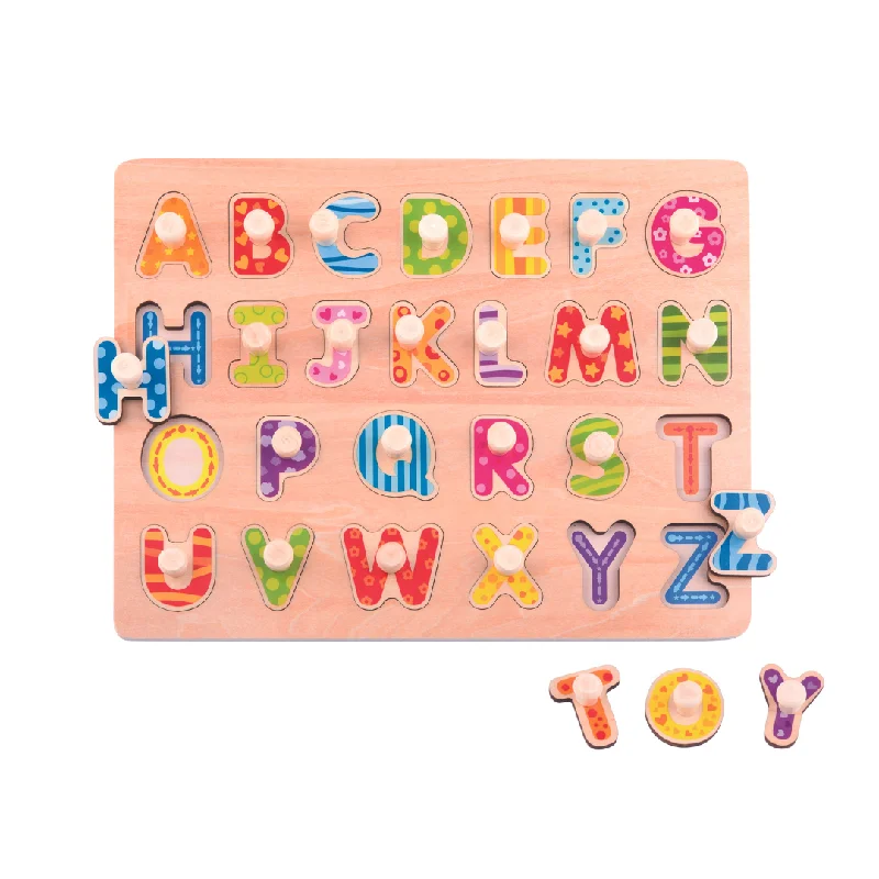 Hand - Sanded Wooden Educational Toys for Safe Exploration by PreschoolersWooden Alphabet Peg Puzzle