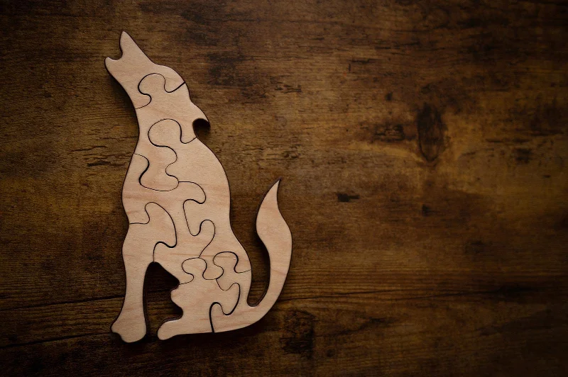 Braille - Labeled Wooden Puzzles for Visually Impaired IndividualsDouble Sided Wolf Puzzle