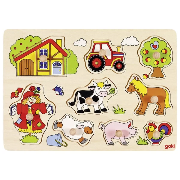 Eco - Friendly Sustainable Wooden Puzzles in Animal Shapes for Environment - Conscious ParentsLift-out puzzle - Farm VI