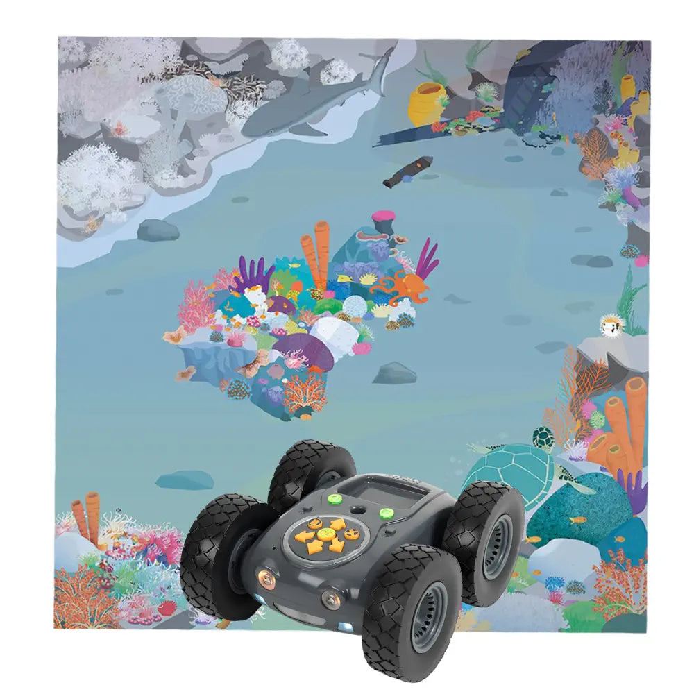 Small - Sized Wooden Robots with Animal - Shaped Bodies for Children's PlayroomsTTS Rugged Coding Robot Set w/ Coral Reef Mat