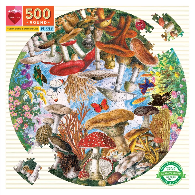 Small - Scale 50 - Piece Wooden Puzzles of Cartoon Characters for Toddlers' Early LearningMushroom & Butterflies (500 Pieces)Puzzle by Eeboo