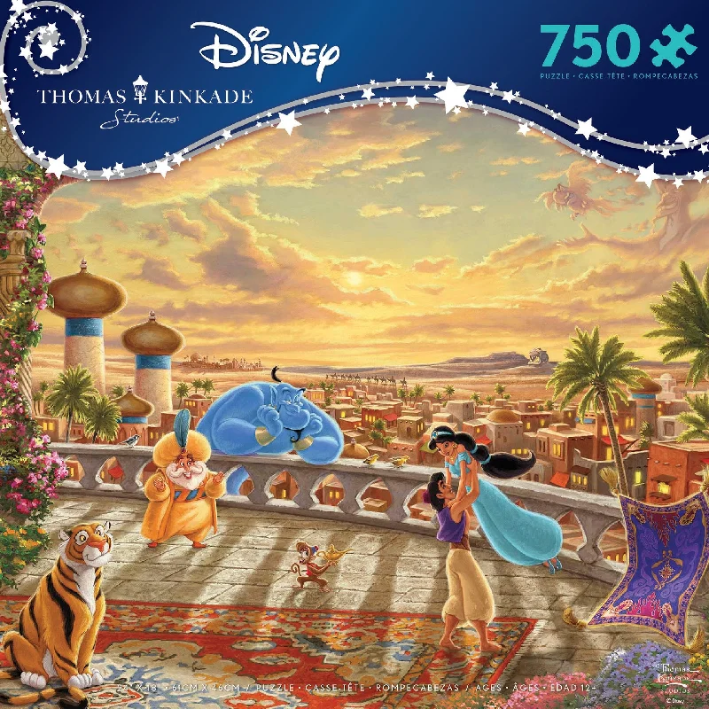 Adjustable - Difficulty Wooden Puzzles with a Castle Theme for Family Bonding TimeThomas Kinkade Disney Dreams <br>750 Piece Puzzle <br> Aladdin & Jasmine Dancing in the Desert Sunset