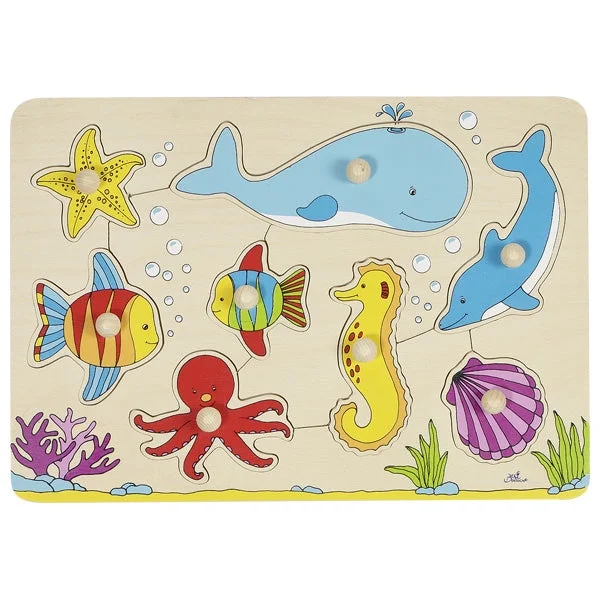 Small - Scale 50 - Piece Wooden Puzzles of Cartoon Characters for Toddlers' Early LearningLift-out puzzle - Underwater world