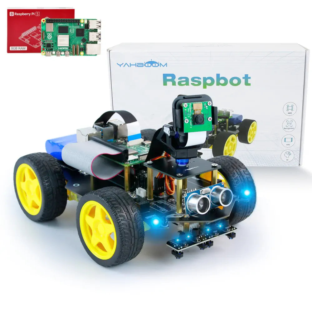 DIY Wooden Educational Robots for Kids' Science Learning at HomeYahboom Raspbot AI Vision Robot Car with FPV camera for Raspberry Pi 5(With Raspberry Pi 5 8G Board)